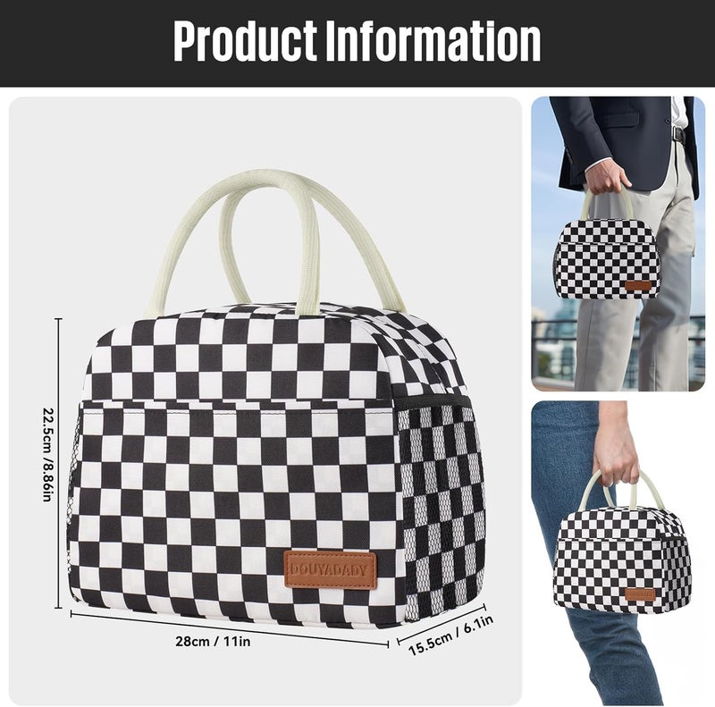 douyadady Lunch Bag Women/Men Lunch Box Women/Men (Black+White Checkerboard) - Image 2